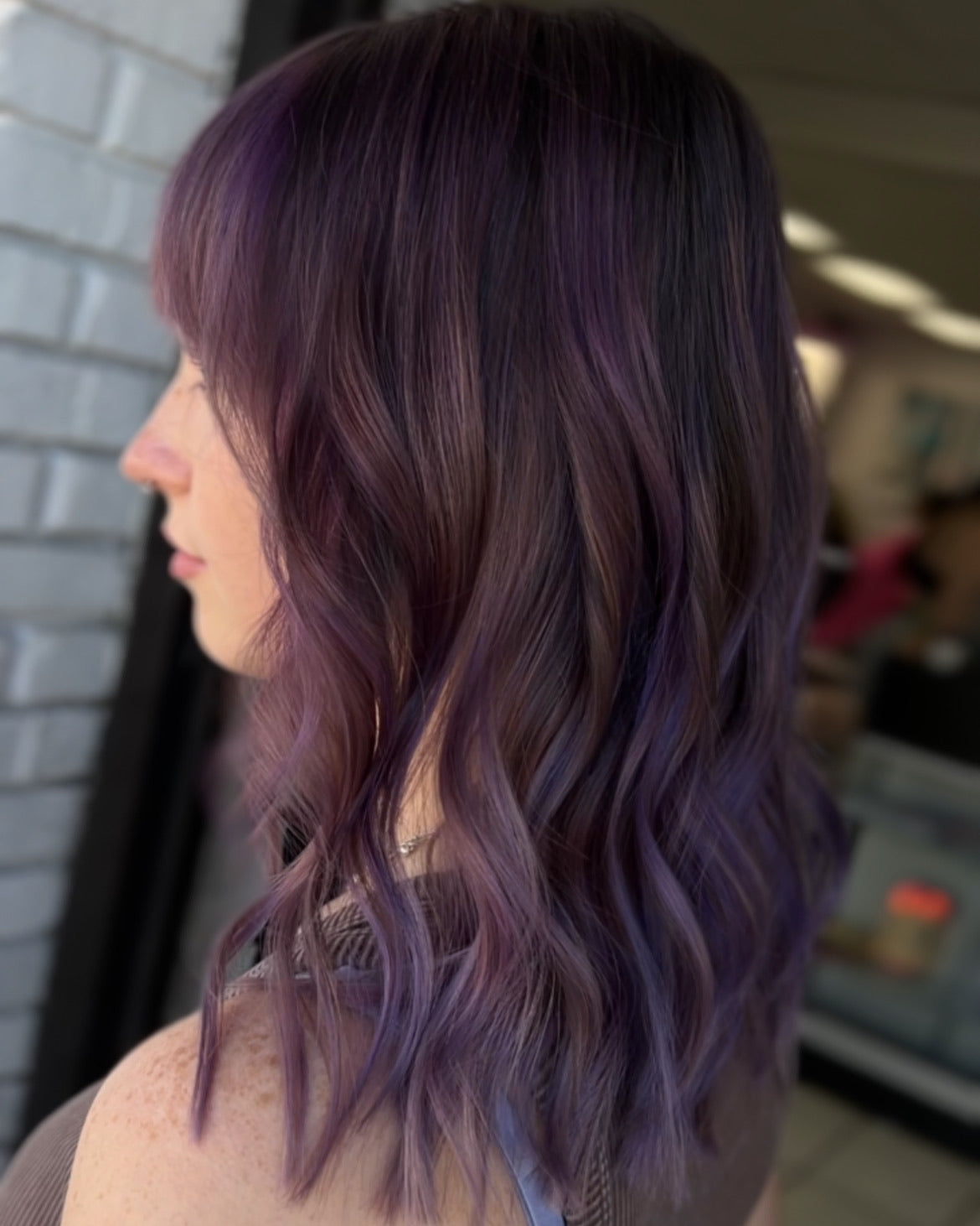 dark smoky purple wavy hair 