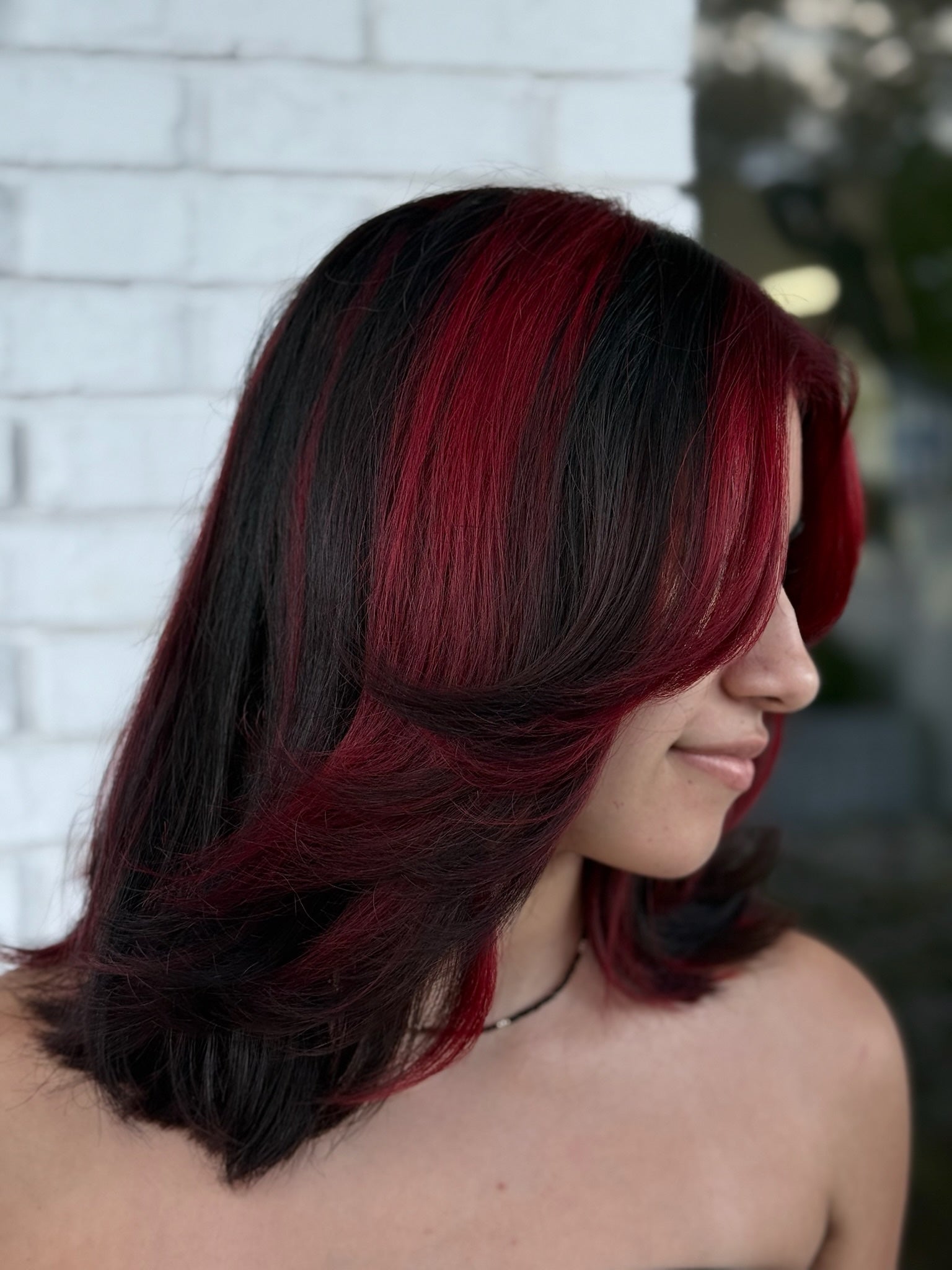 black and red hair color block vivid alternative style 