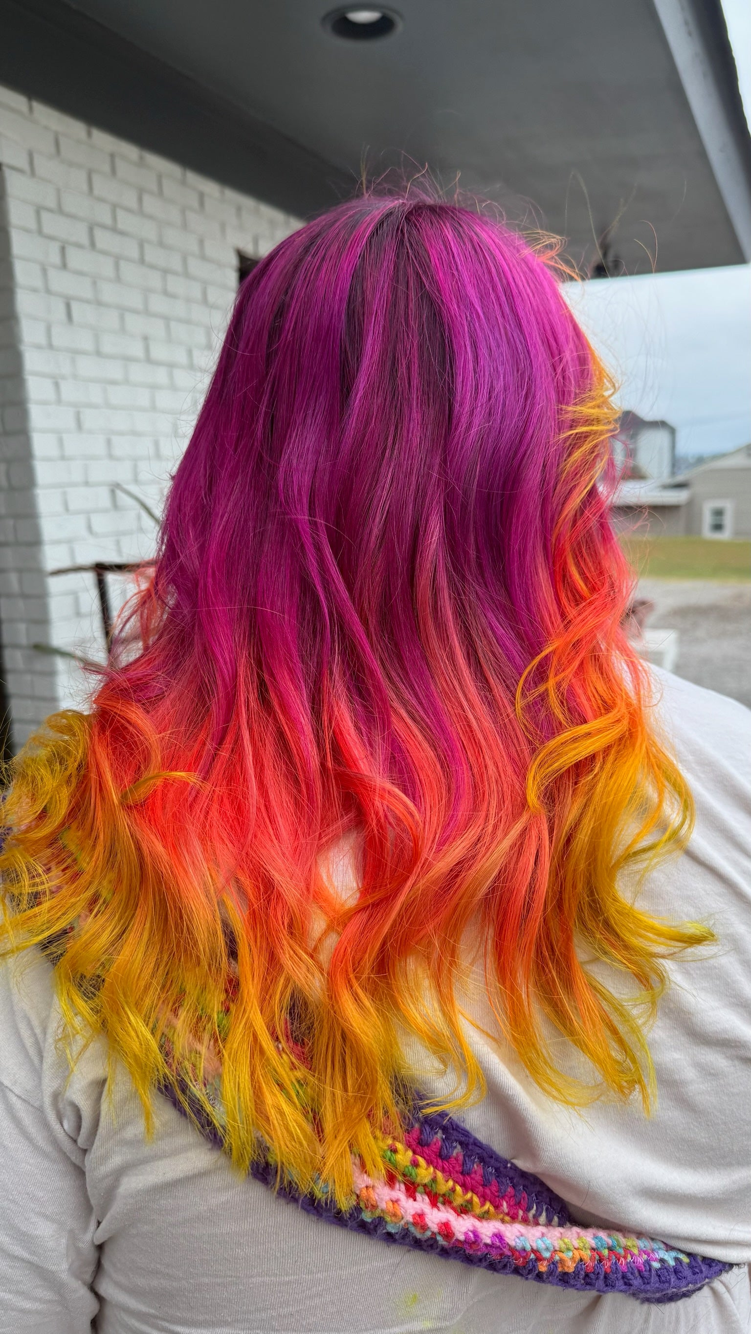 sunset hair - magenta, orange, and yellow gradient vivid hair 